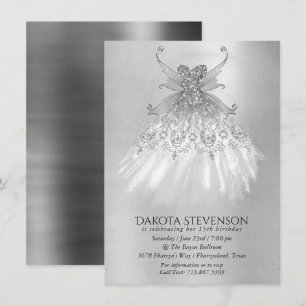 Fairy Vinge Silver Gown Platinum Foil Faux Sheen Inbjudningar
