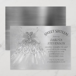 Fairy Vinge Silver Gown   Platinum Foil Faux Sheen Inbjudningar