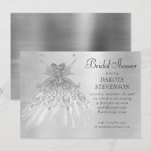 Fairy Vinge Silver Gown Platinum Foil Faux Sheen Inbjudningar