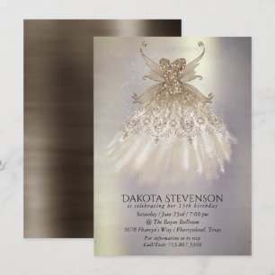 Fairy Vinge Taupe Gown Champagne Elegant Sheen Inbjudningar