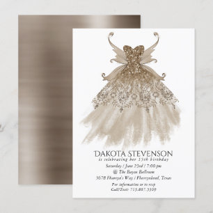 Fairy Vinge Taupe Gown   Champagne Elegant Sheen Inbjudningar