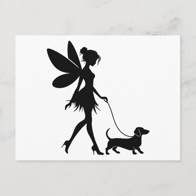Fairy Walking Dachshund Vykort (Framsida)