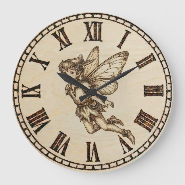 Fairy Wall Clock | Wood-Burned Fantasy  Stor Klocka (Framsida)