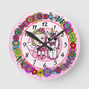 Fairy Whimsical Folk Art Girl's Rund Klocka