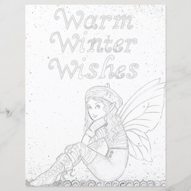 Fairy Winter Yuletide Pagan Coloring Page Papper (Framsida)
