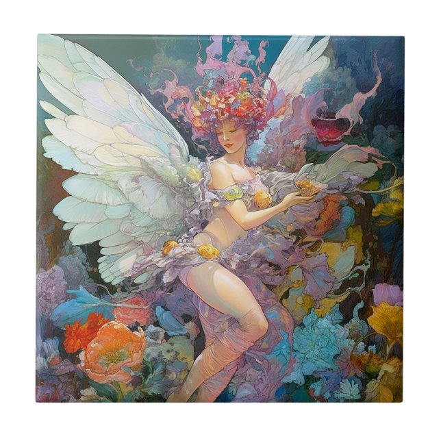 Fairy Women in Flowers Fantasy Art Kakelplatta (Framsidan)