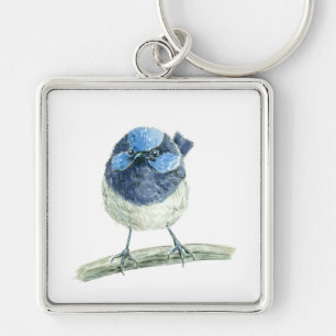 Fairy wren fyrkantig silverfärgad nyckelring