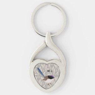 Fairy Wren Twisted Heart Silverfärgad Nyckelring