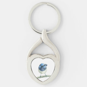 Fairy wren twisted heart silverfärgad nyckelring