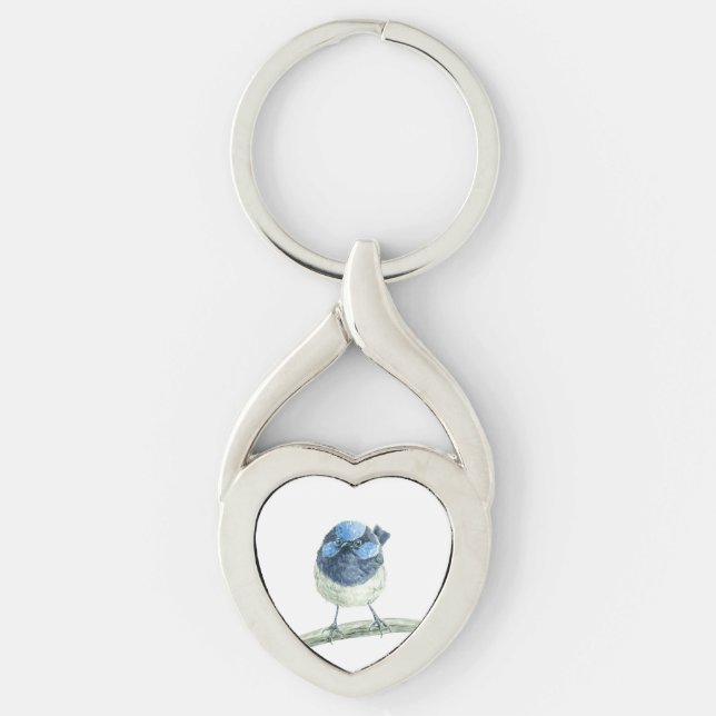 Fairy wren twisted heart silverfärgad nyckelring (Framsidan)