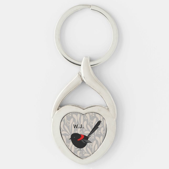 Fairy Wren Twisted Heart Silverfärgad Nyckelring (Framsidan)