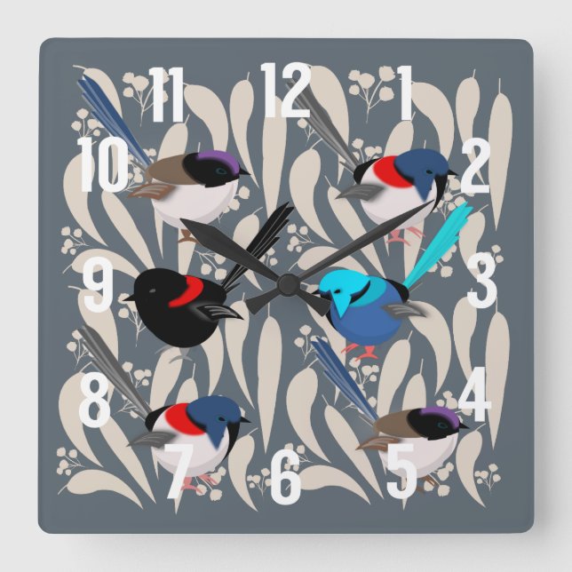 Fairy Wrens Fyrkantig Klocka (Framsida)