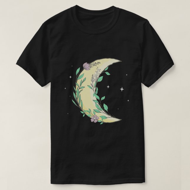 Fairycore Aesthetic Crescent Måne Phase Flowers T Shirt (Design framsida)