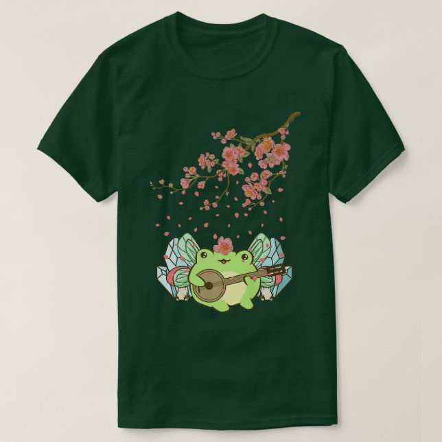 Fairycore Aesthetic Fairy Frog Spela Banjo Cherr T Shirt (Design framsida)