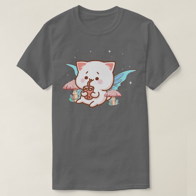 Fairycore Aesthetic Fairy Kawaii Cat Drinking Bubb T Shirt (Design framsida)