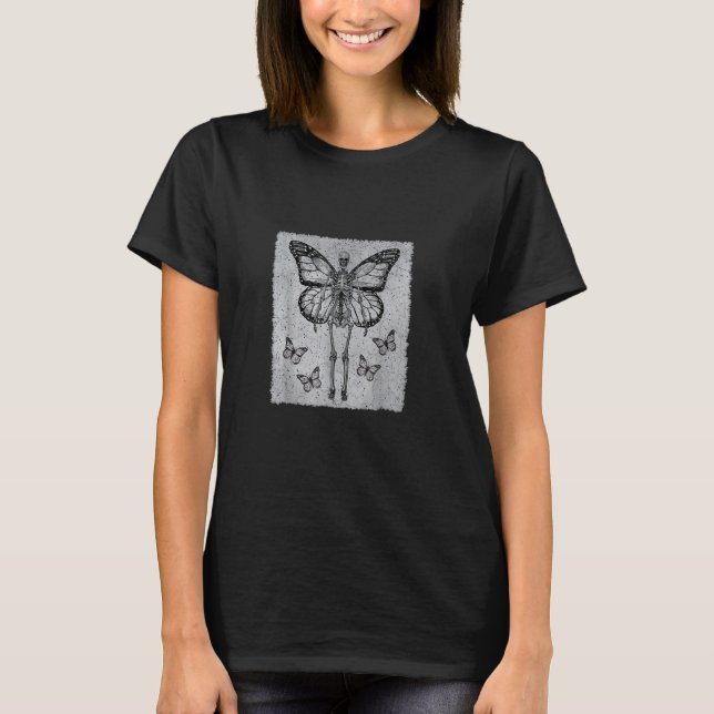 Fairycore Aesthetic Gothic Butterfly Skeleton Fair T Shirt (Framsida)