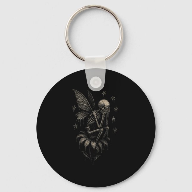 Fairycore Emo Goth Tee Ledsen Gråtande Skeleton Fa Nyckelring (Framsida)