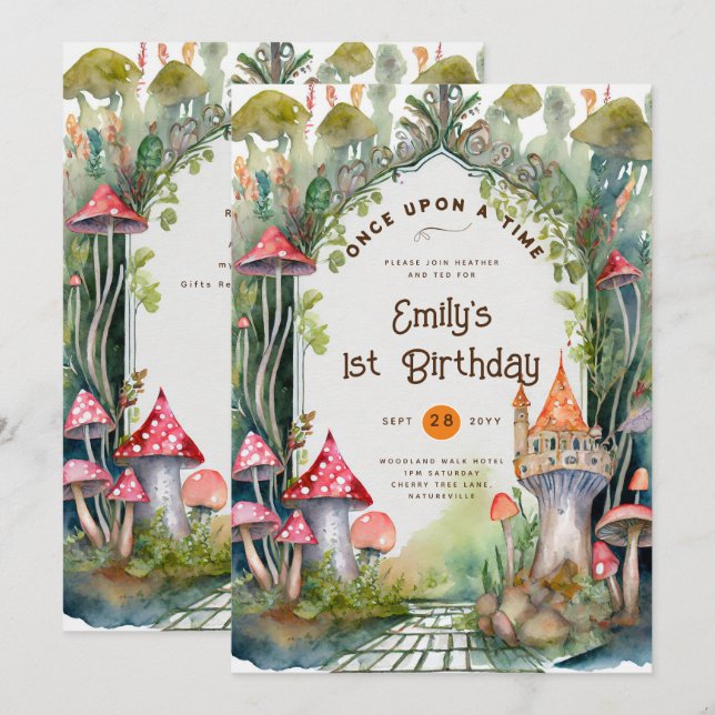 FAIRYCORE FAIRYTALE BABYSHOWER 1ST BIRTHDAY EVENTU INBJUDNINGAR (Fram/baksida)
