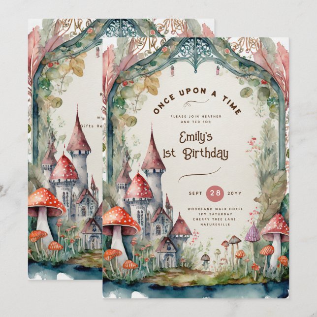 FAIRYCORE FAIRYTALE BABYSHOWER 1ST BIRTHDAY EVENTU INBJUDNINGAR (Fram/baksida)