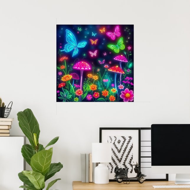 Fairycore-Flowers Butterflies och Mushroom Poster (Hemmakontoret)