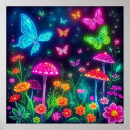 Fairycore-Flowers Butterflies och Mushroom Poster