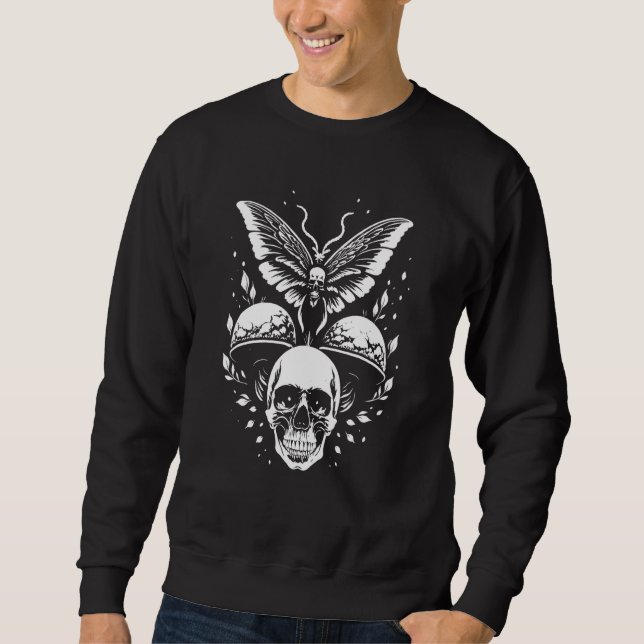 Fairycore Mushroom Skulls Aesthetic Butterfly dark Lång Ärmad Tröja (Framsida)