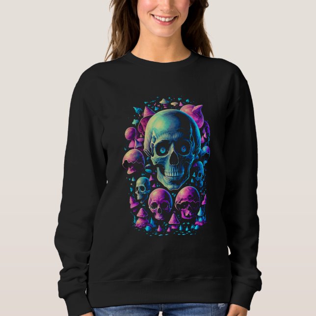 Fairycore Mushroom Skulls Aesthetic Vaporwave dark T Shirt (Framsida)