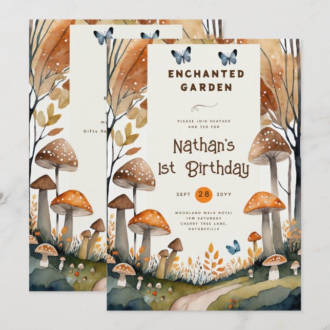 FAIRYCORE NATURE BABYSHOWER FÖRSTA BIRTHDAY ALLA H INBJUDNINGAR (Fram/baksida)
