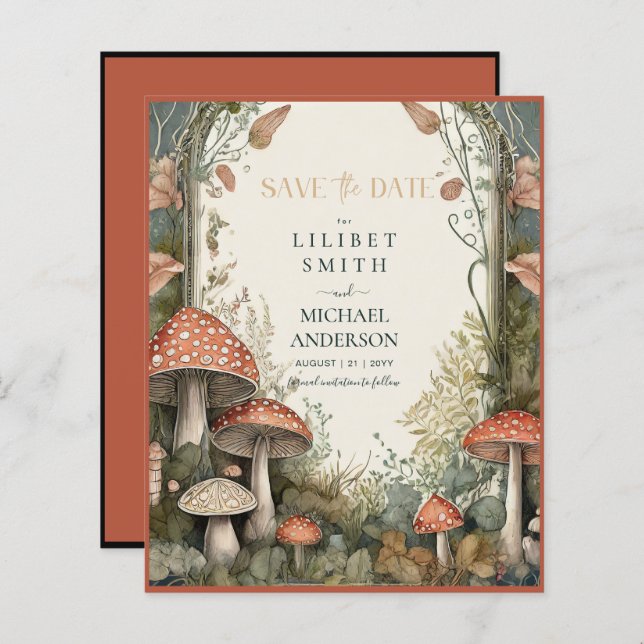 Fairycore Save Date Goblincore-svampar (Fram/baksida)