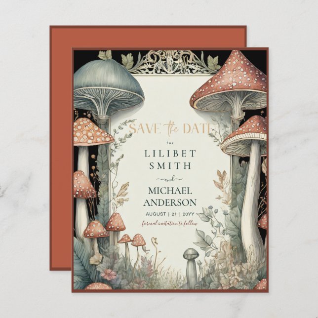 Fairycore Save Date Terracotta Woodland (Fram/baksida)