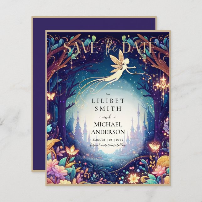 Fairycore Spara datumet Sagolikt Lila Guld (Fram/baksida)