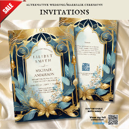 FAIRYCORE WEDDING INVITATION FAIRYTALE TEAL GULD INBJUDNINGAR