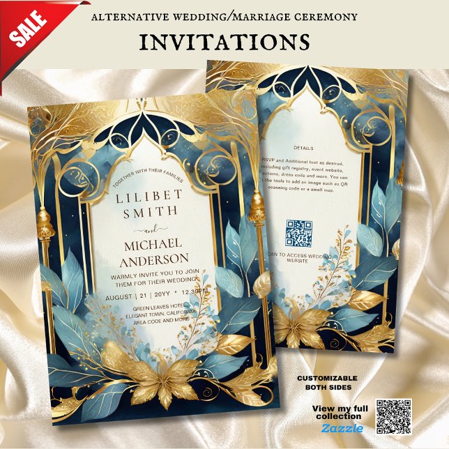 FAIRYCORE WEDDING INVITATION FAIRYTALE TEAL GULD INBJUDNINGAR (Skapare uppladdad)