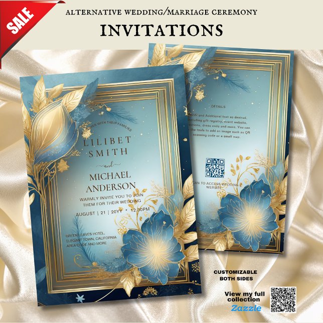 FAIRYCORE WEDDING INVITATION FAIRYTALE TEAL GULD INBJUDNINGAR (Skapare uppladdad)