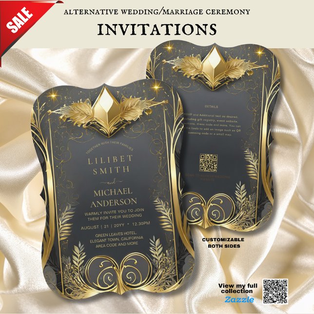 FAIRYCORE WEDDING INVITATIONS FAIRYTALE BLACK GULD INBJUDNINGAR (Skapare uppladdad)