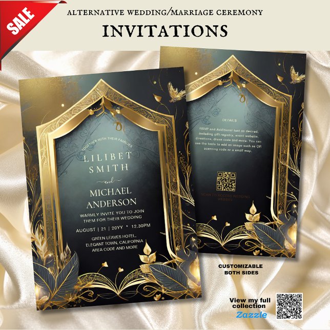 FAIRYCORE WEDDING INVITATIONS FAIRYTALE BLACK GULD INBJUDNINGAR (Skapare uppladdad)
