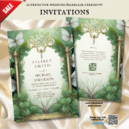 FAIRYCORE WEDING INVITATION FAIRYTALE GRÖNT GULD INBJUDNINGAR
