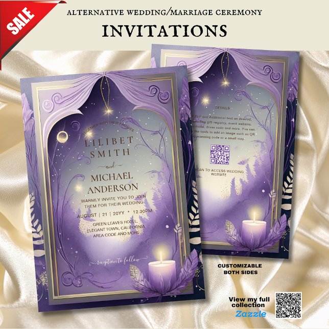 FAIRYCORE WEDTING INVITATION FAIRYTALE LILAC GULD INBJUDNINGAR (Skapare uppladdad)