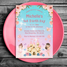 Fairytale and castle rosa blommigt 1:a födelsedag 