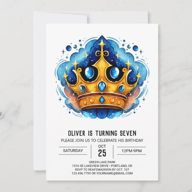 Fairytale Anpassningsbar Prince Krona Birthday Inbjudningar (Framsida)