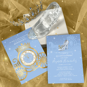 Fairytale Baby blue Guld Cinderella Quinceanera Inbjudningar