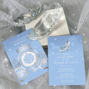 Fairytale Baby blue Silver Cinderella Quinceanera Inbjudningar