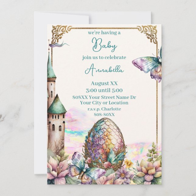 Fairytale Baby Dragon Egg Inbjudningar (Framsida)