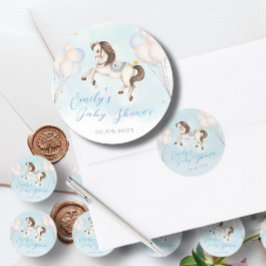 Fairytale baby Pony Blue-ballongstjärna Shower Runt Klistermärke