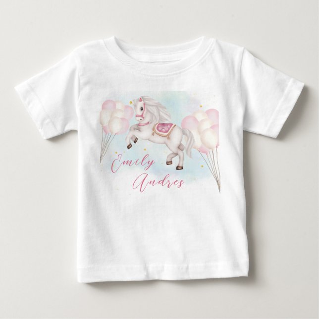 Fairytale baby Pony rosa ballong Birthday T Shirt (Framsida)