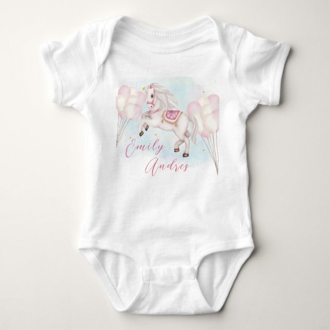 Fairytale baby Pony rosa balloons Birthday Girl T Shirt (Framsida)