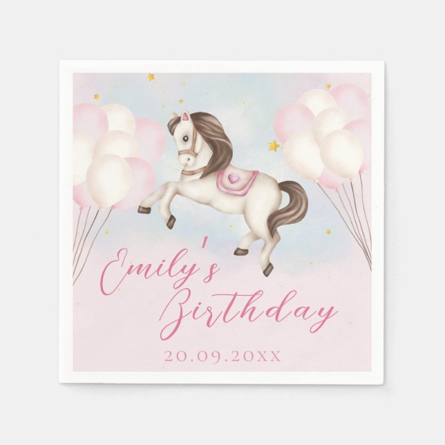 Fairytale baby Pony rosa balloons star Birthday Pappersservett (Framsidan)