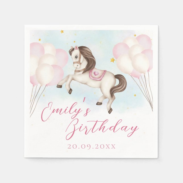 Fairytale baby Pony rosa balloons star Birthday Pappersservett (Framsidan)