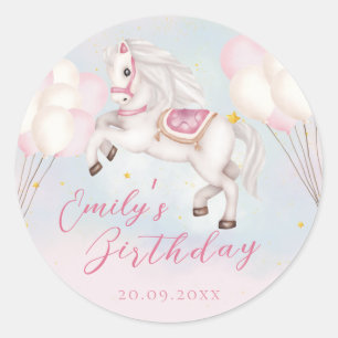 Fairytale baby Pony rosa balloons star Birthday Runt Klistermärke