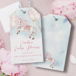 Fairytale baby Pony rosa balloons stars Shower Presentetikett